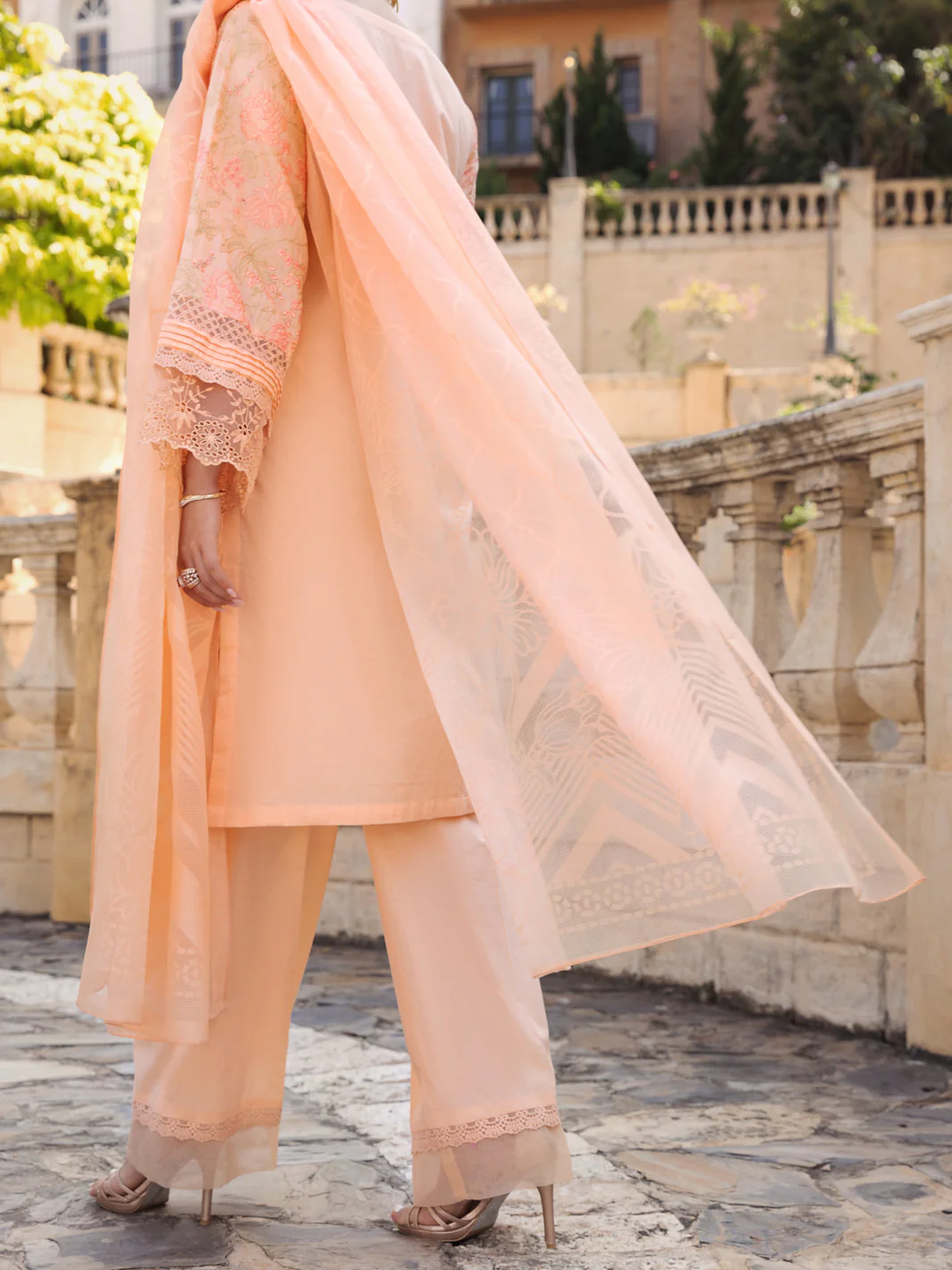 Peach Schiffli Lawn 3 Piece Unstitched - ALP-3PS-1589 - Image 2