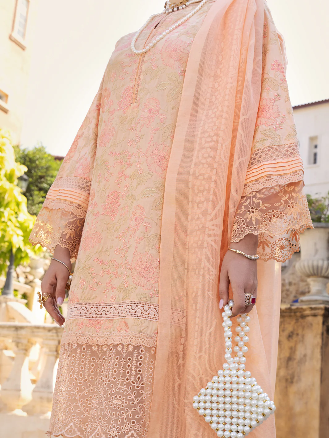 Peach Schiffli Lawn 3 Piece Stitched - ALP-3PS-1589 - Image 3