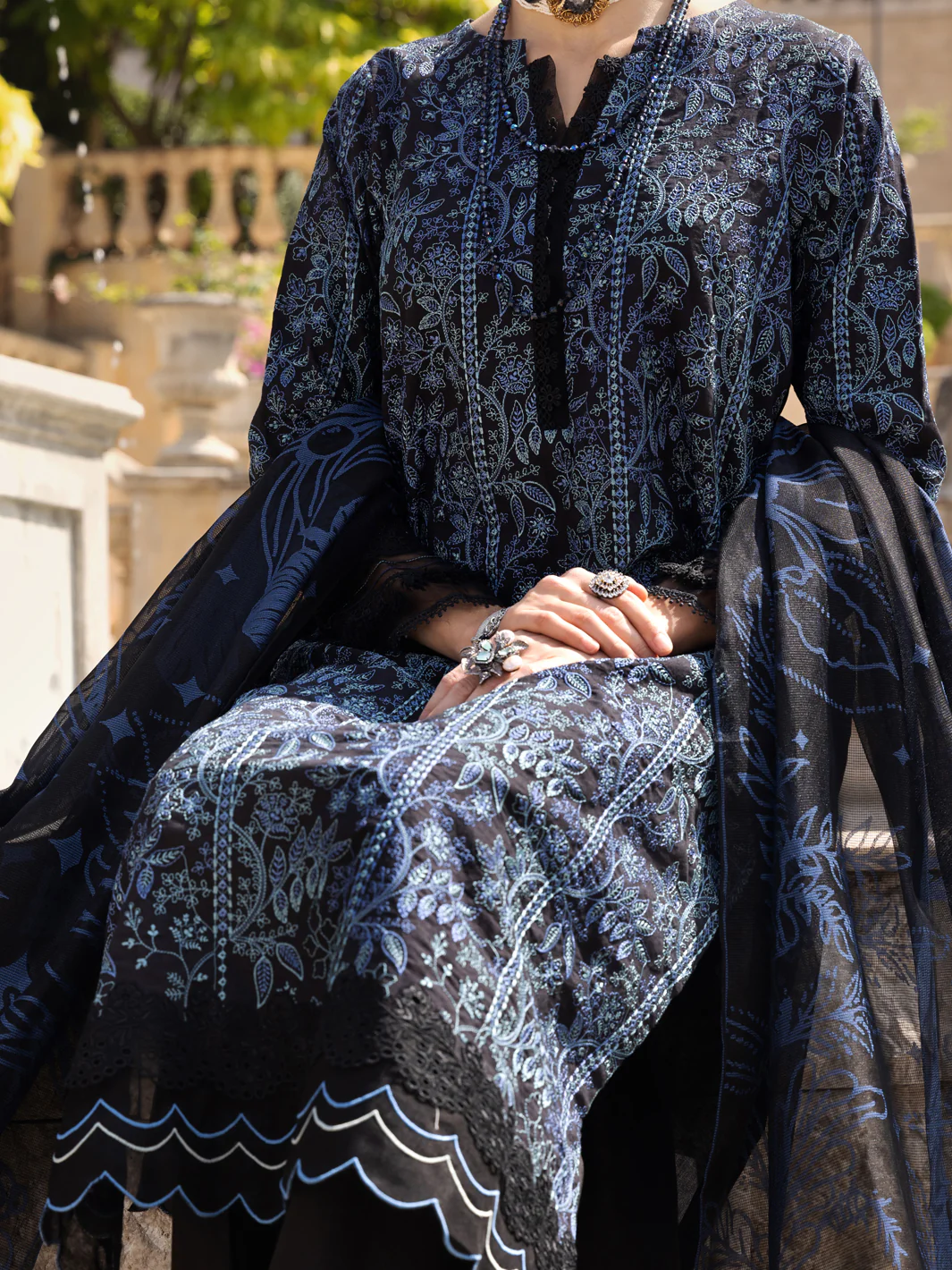 Blue & Black Schiffli Lawn 3 Piece Stitched - ALP-3PS-1591 - Image 4