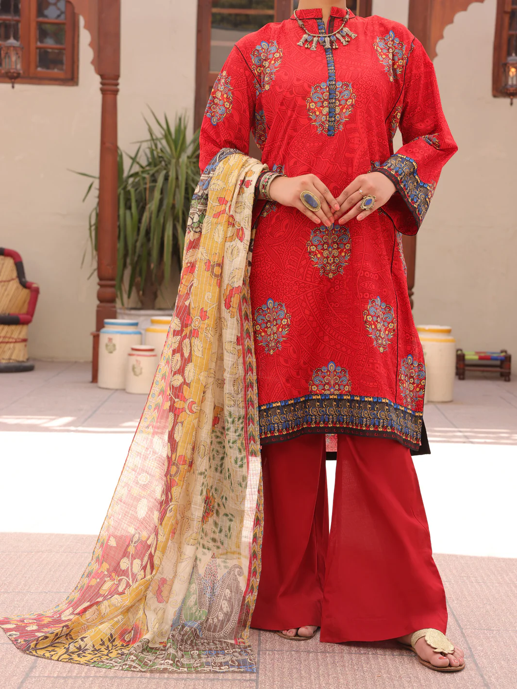 Red Lawn 3 Piece Stitched - ALP-3PS-1606