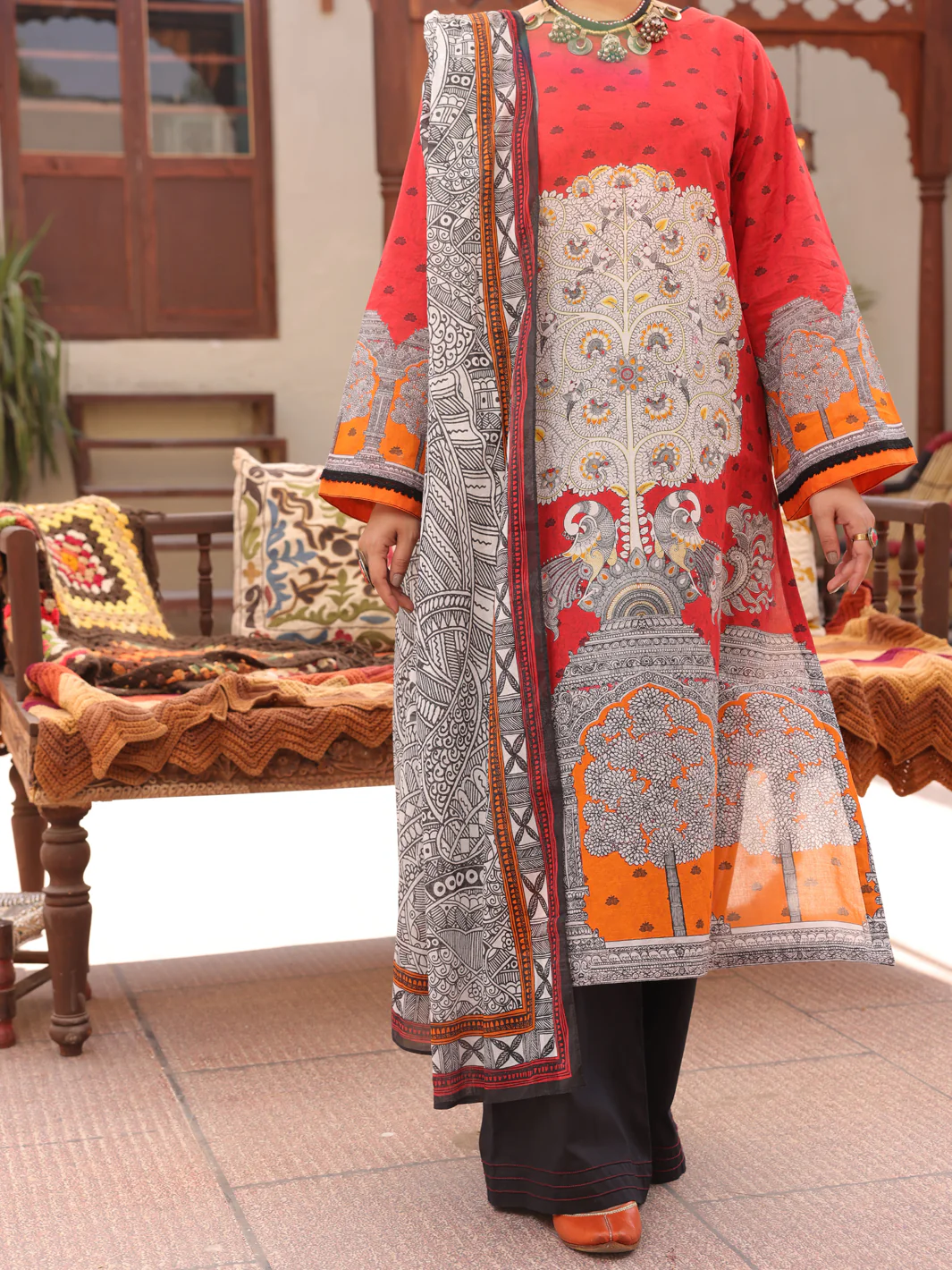 Red Lawn 3 Piece Unstitched - ALP-3PS-1611 - Image 3