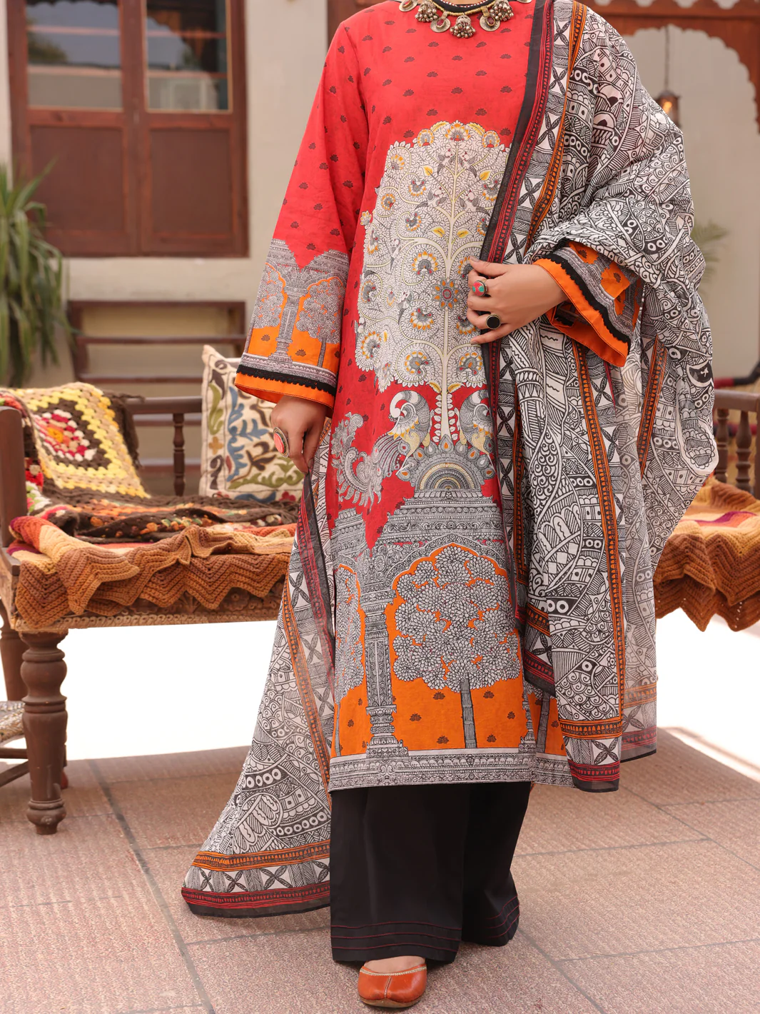 Red Lawn 3 Piece Stitched - ALP-3PS-1611 - Image 3