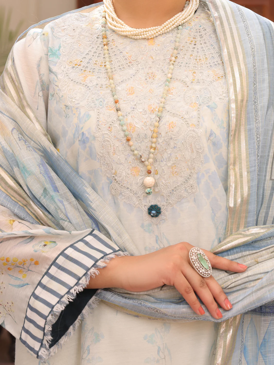 Sky Blue Salsa Silk 3 Piece Unstitched - ALP-3PS-1619 - Image 3
