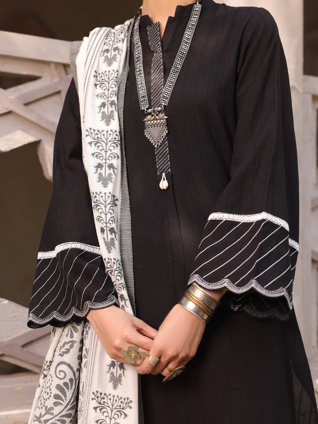 Black Jacquard 3 Piece Unstitched - ALP-3PS-1629 - Image 3