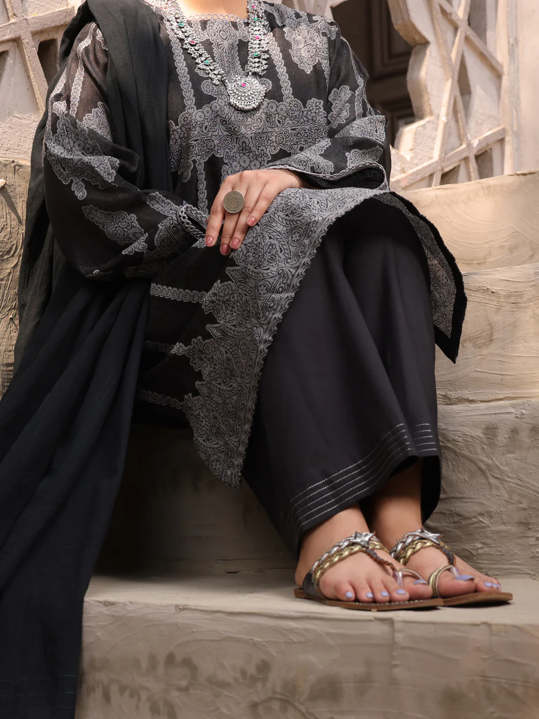 Black Khaddi 3 Piece Unstitched - ALP-3PS-1630 - Image 3