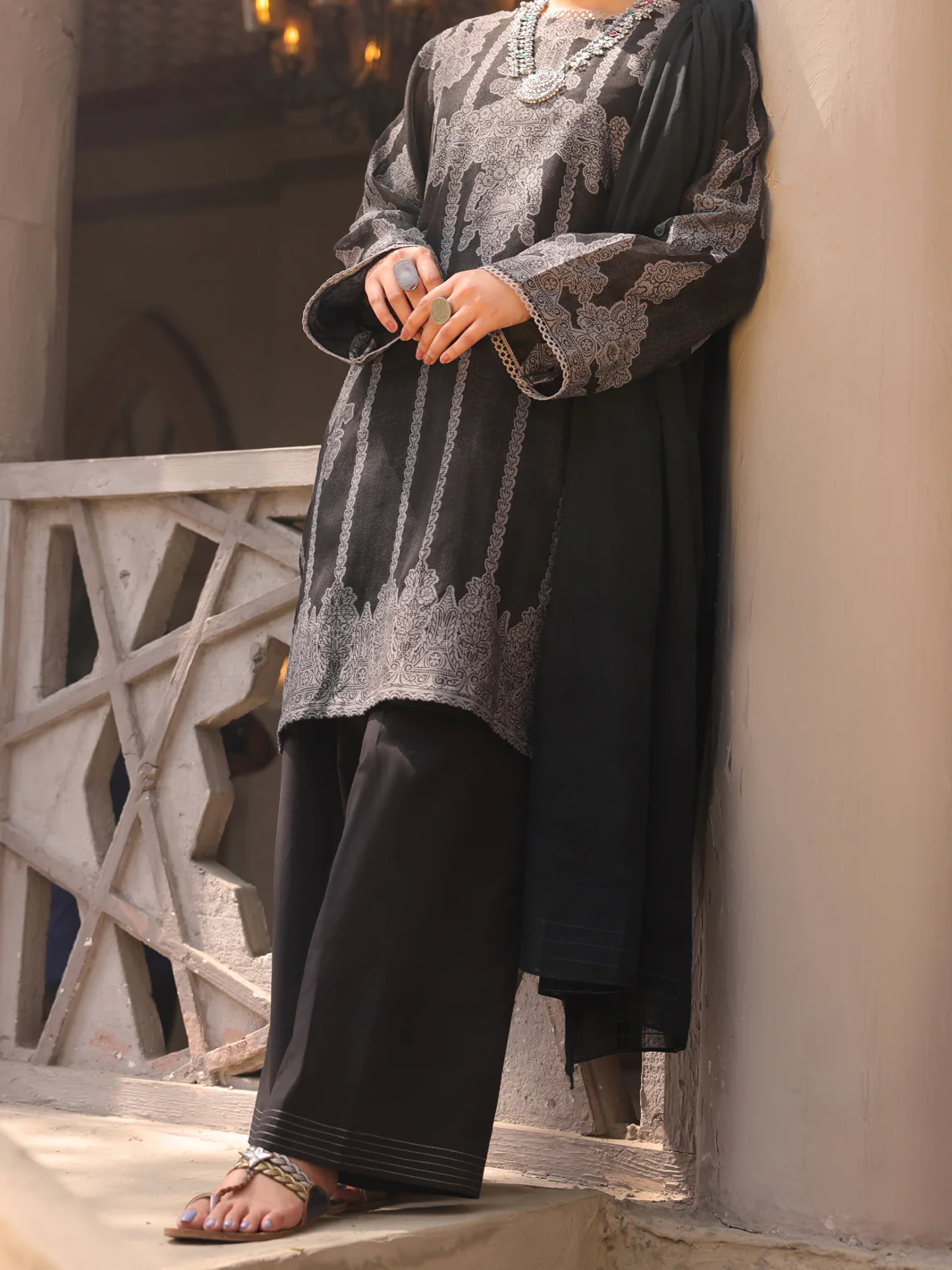 Black Khaddi 3 Piece Unstitched - ALP-3PS-1630 - Image 4