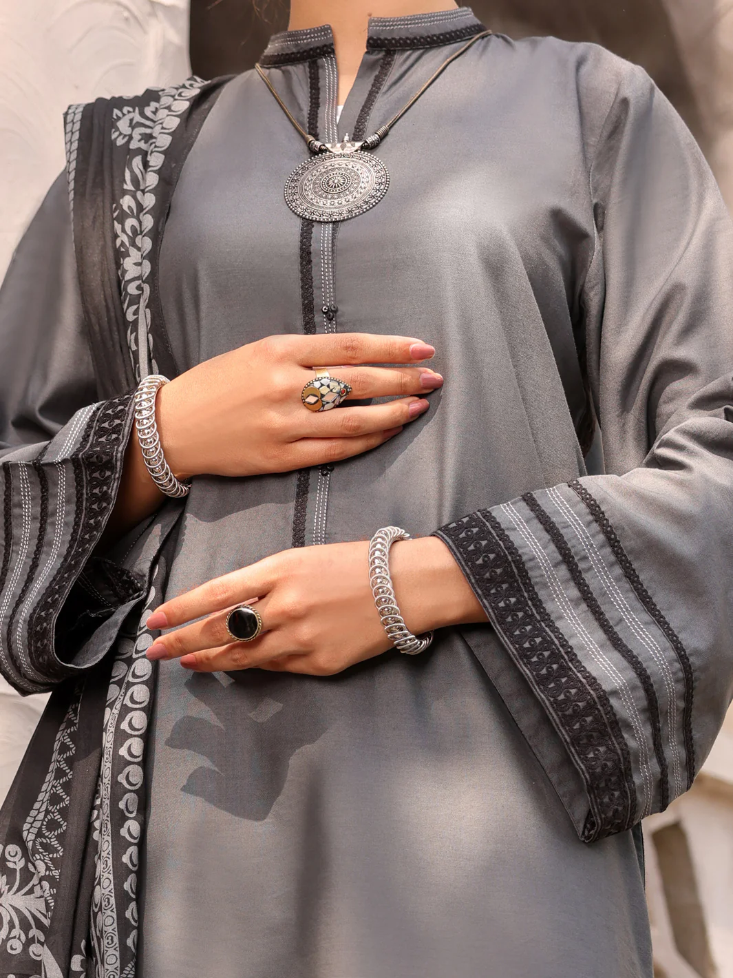 Dark Grey Cambric 3 Piece Unstitched - ALP-3PS-1632 - Image 3
