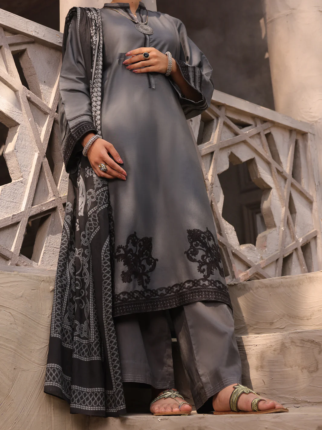 Dark Grey Cambric 3 Piece Stitched - ALP-3PS-1632
