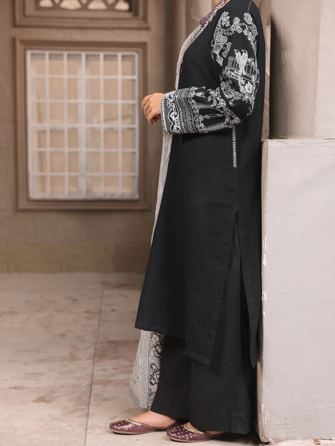 Black Dobby 3 Piece Unstitched - ALP-3PS-1635 - Image 2