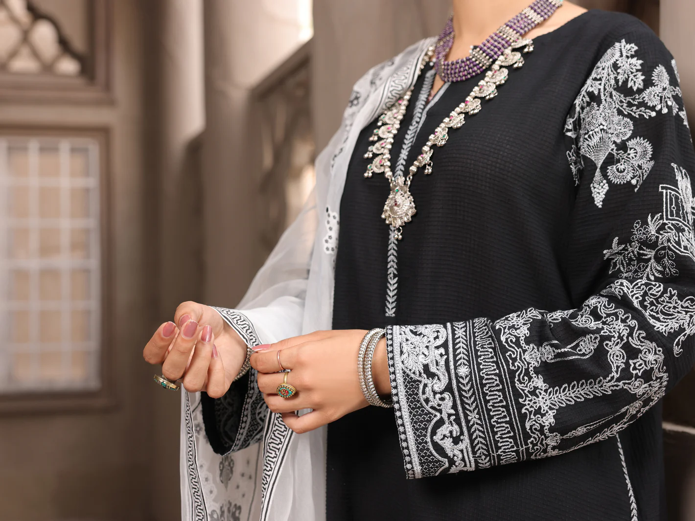 Black Dobby 3 Piece Unstitched - ALP-3PS-1635 - Image 5