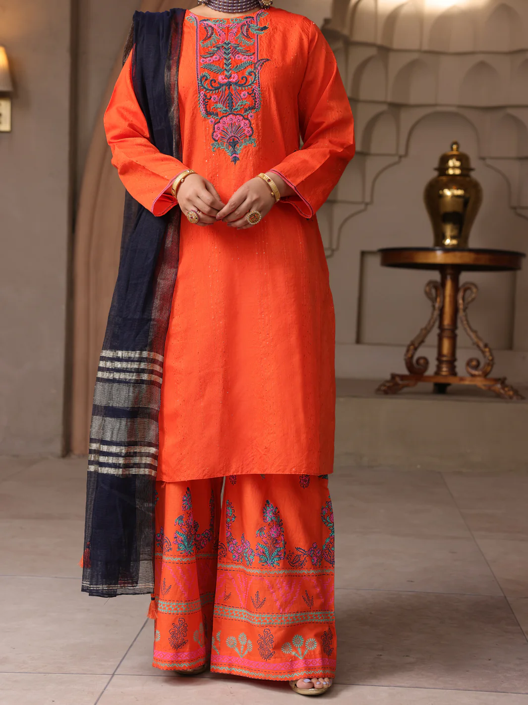 Orange Dyed Sequence 3 Piece Unstitched - ALP-3PS-1643 - Image 3