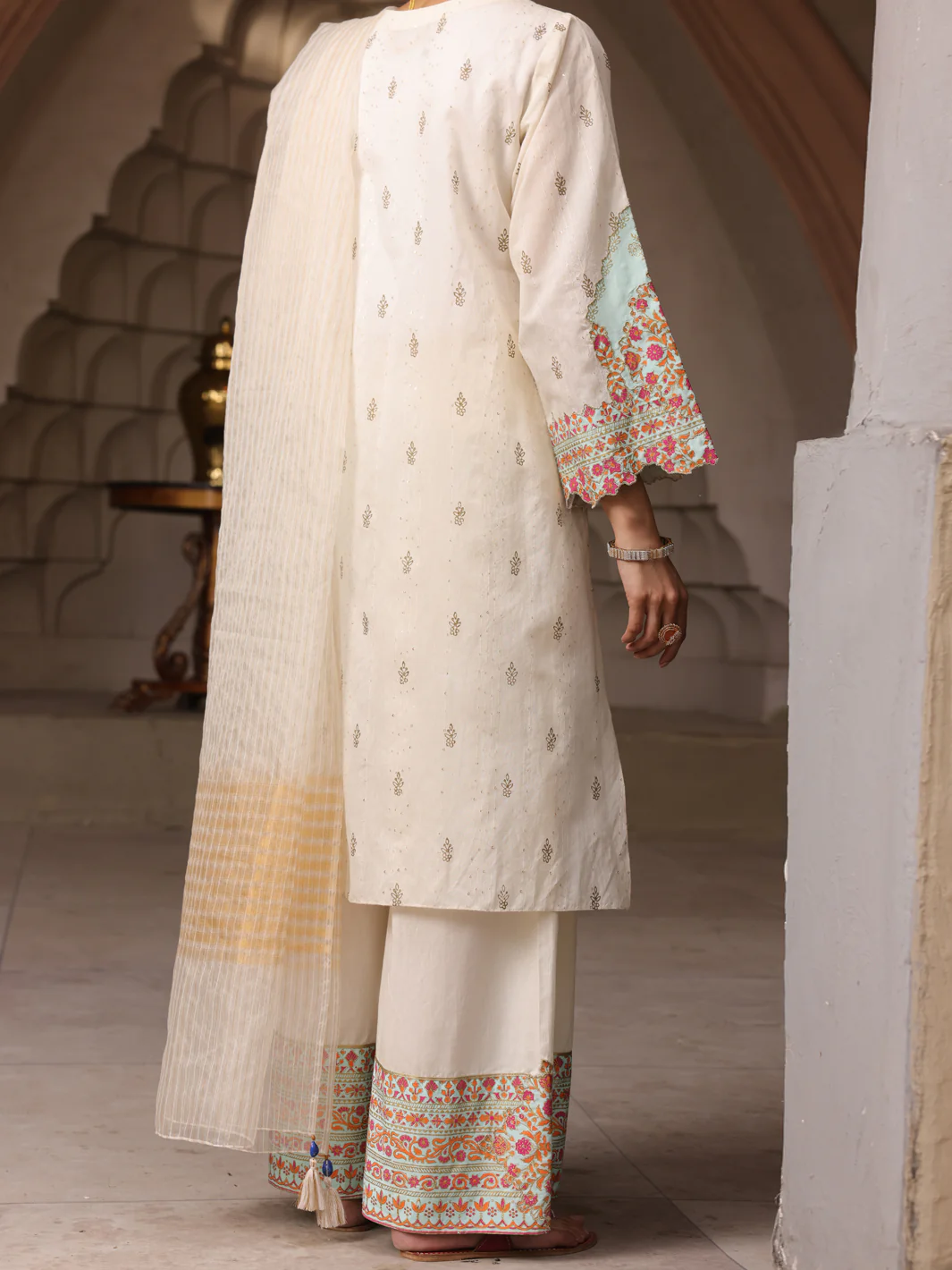 Off White Dyed Sequence 3 Piece Unstitched - ALP-3PS-1644 - Image 2