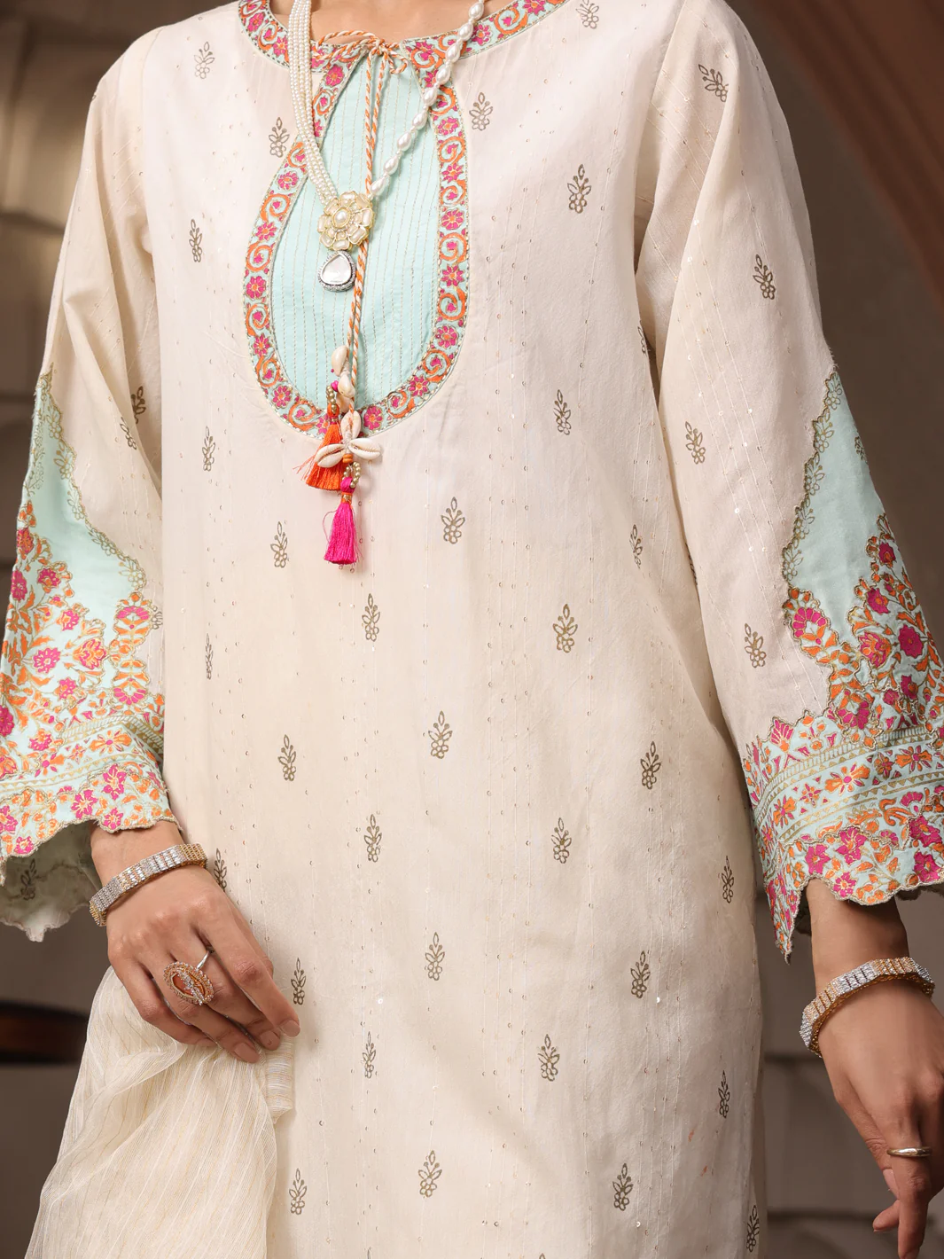Off White Dyed Sequence 3 Piece Unstitched - ALP-3PS-1644 - Image 3