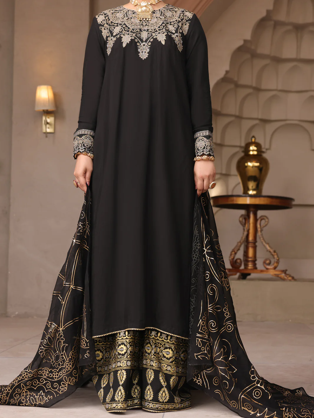 Black Viscose 3 Piece Unstitched - ALP-3PS-1647 - Image 3