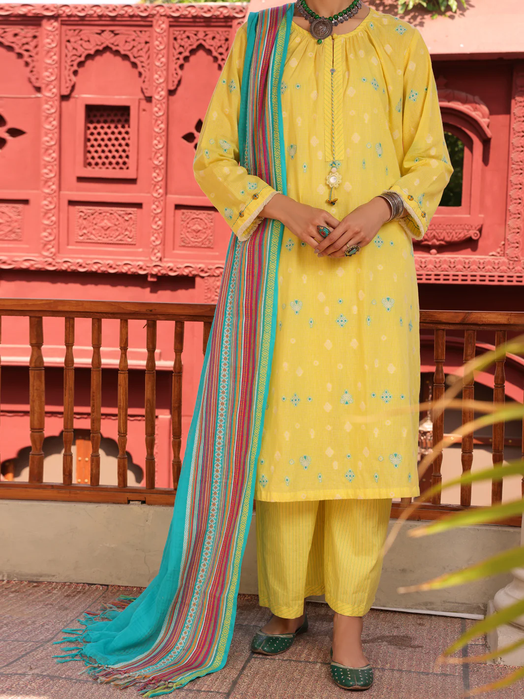 Yellow Yarn Dyed Jacquard 3 Piece Unstitched - ALP-3PS-1649