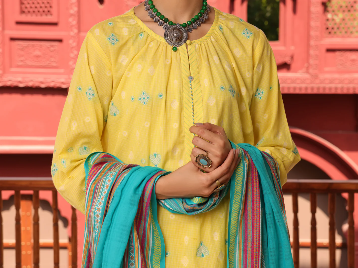 Yellow Yarn Dyed Jacquard 3 Piece Stitched - ALP-3PS-1649 - Image 2