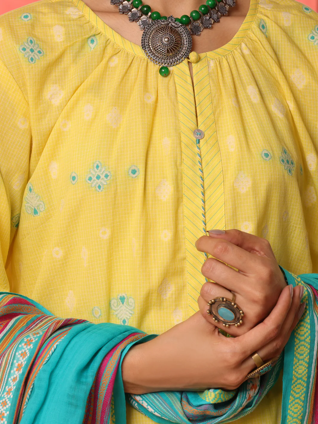 Yellow Yarn Dyed Jacquard 3 Piece Stitched - ALP-3PS-1649 - Image 3