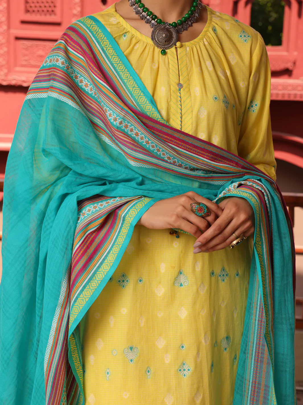 Yellow Yarn Dyed Jacquard 3 Piece Stitched - ALP-3PS-1649 - Image 4