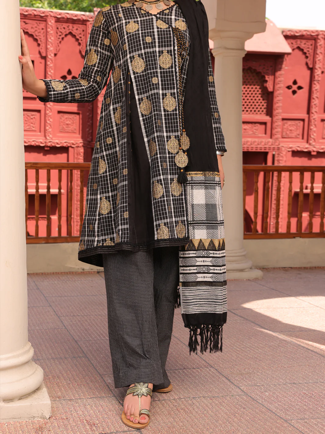 Black Yarn Dyed Jacquard 3 Piece Unstitched - ALP-3PS-1650