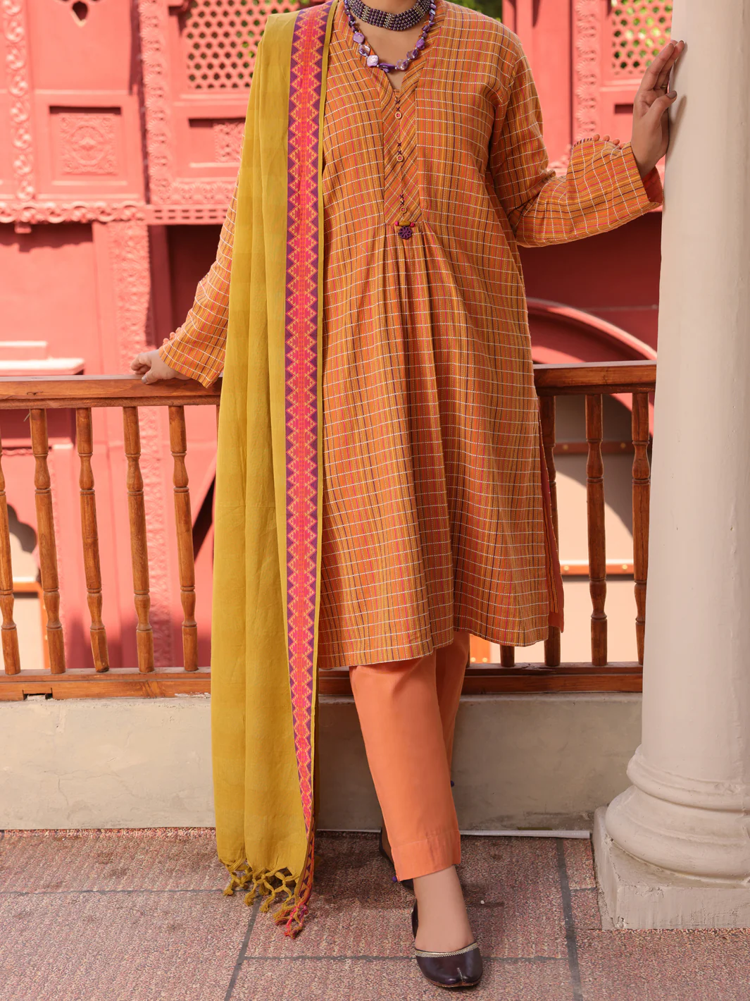 Mustard Yarn Dyed Jacquard 3 Piece Unstitched - ALP-3PS-1652