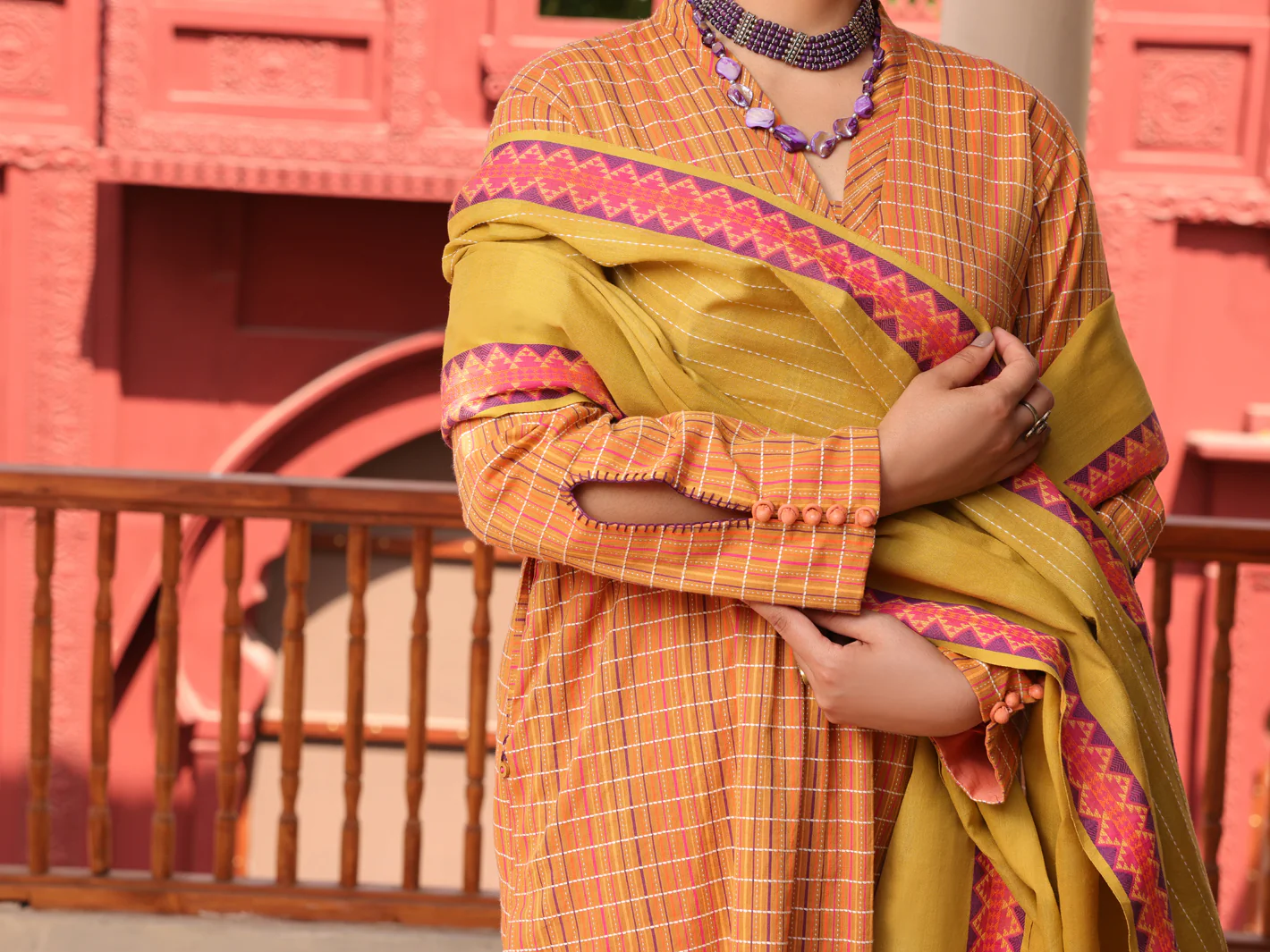 Mustard Yarn Dyed Jacquard 3 Piece Unstitched - ALP-3PS-1652 - Image 4