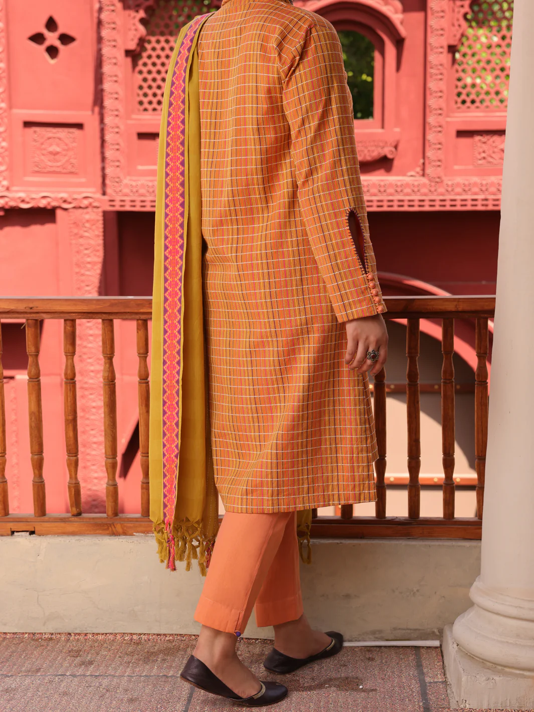 Mustard Yarn Dyed Jacquard 3 Piece Stitched - ALP-3PS-1652 - Image 2