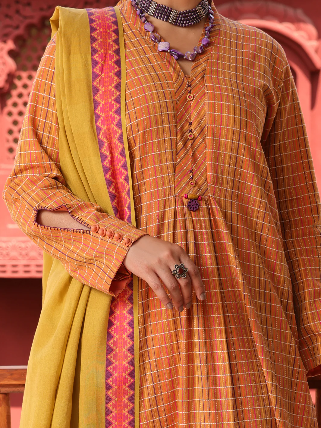 Mustard Yarn Dyed Jacquard 3 Piece Stitched - ALP-3PS-1652 - Image 3