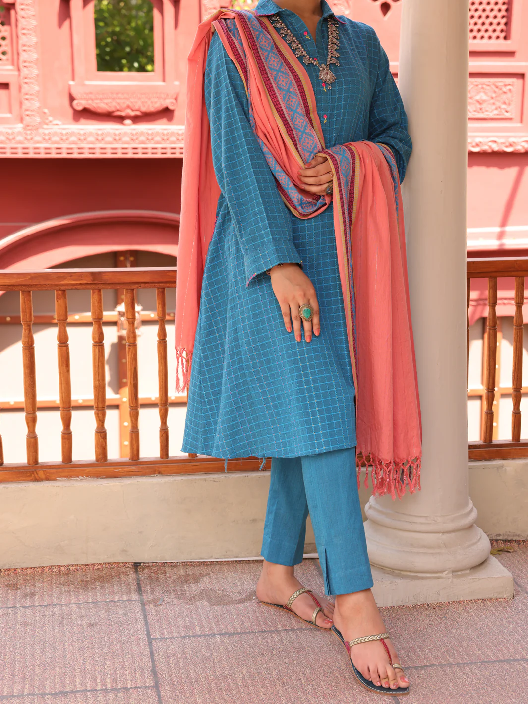 Blue Yarn Dyed 3 Piece Stitched - ALP-3PS-1653