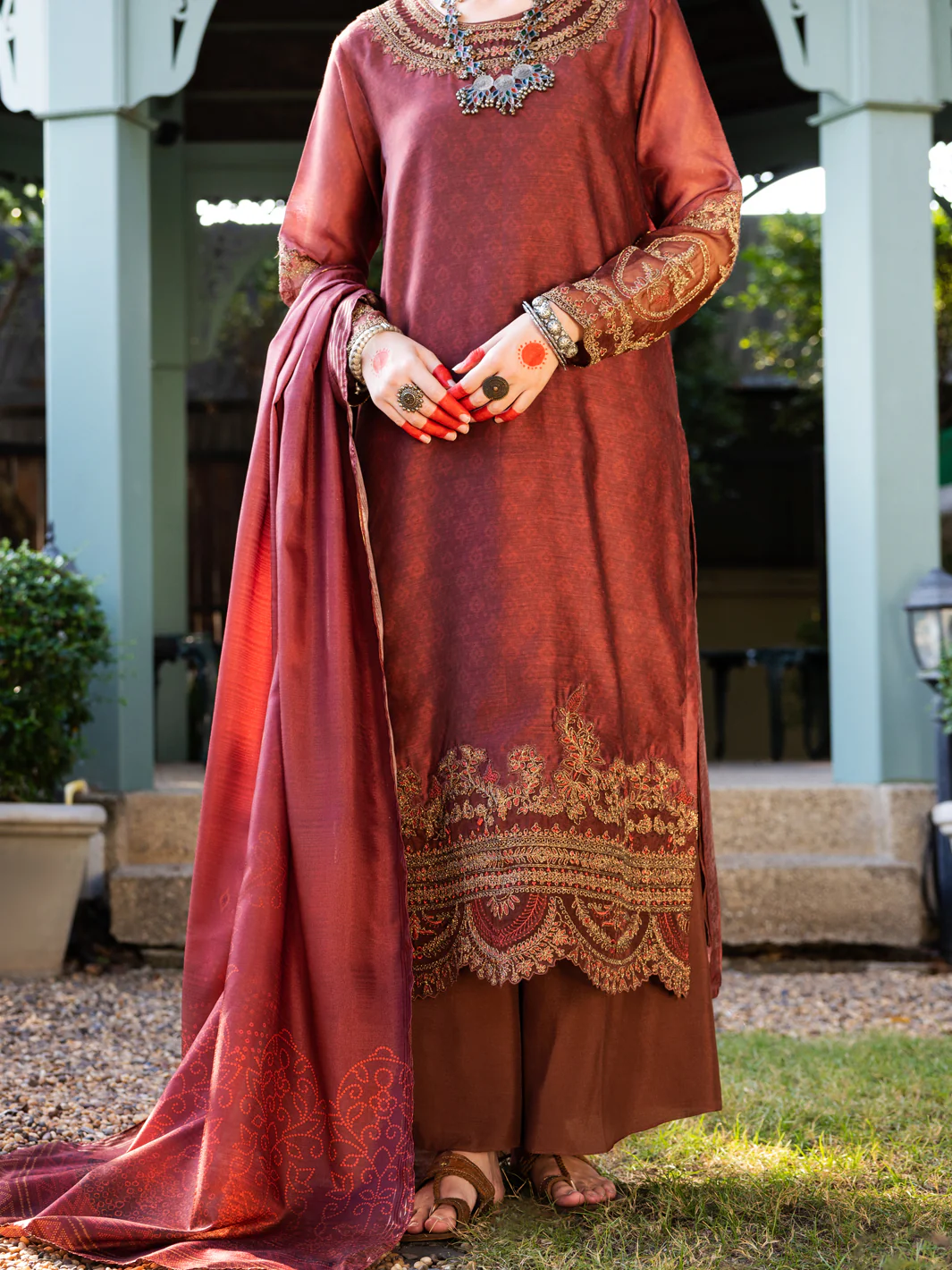Maroon Salsa Silk 3Pc Unstitched - ALP-3PS-1657