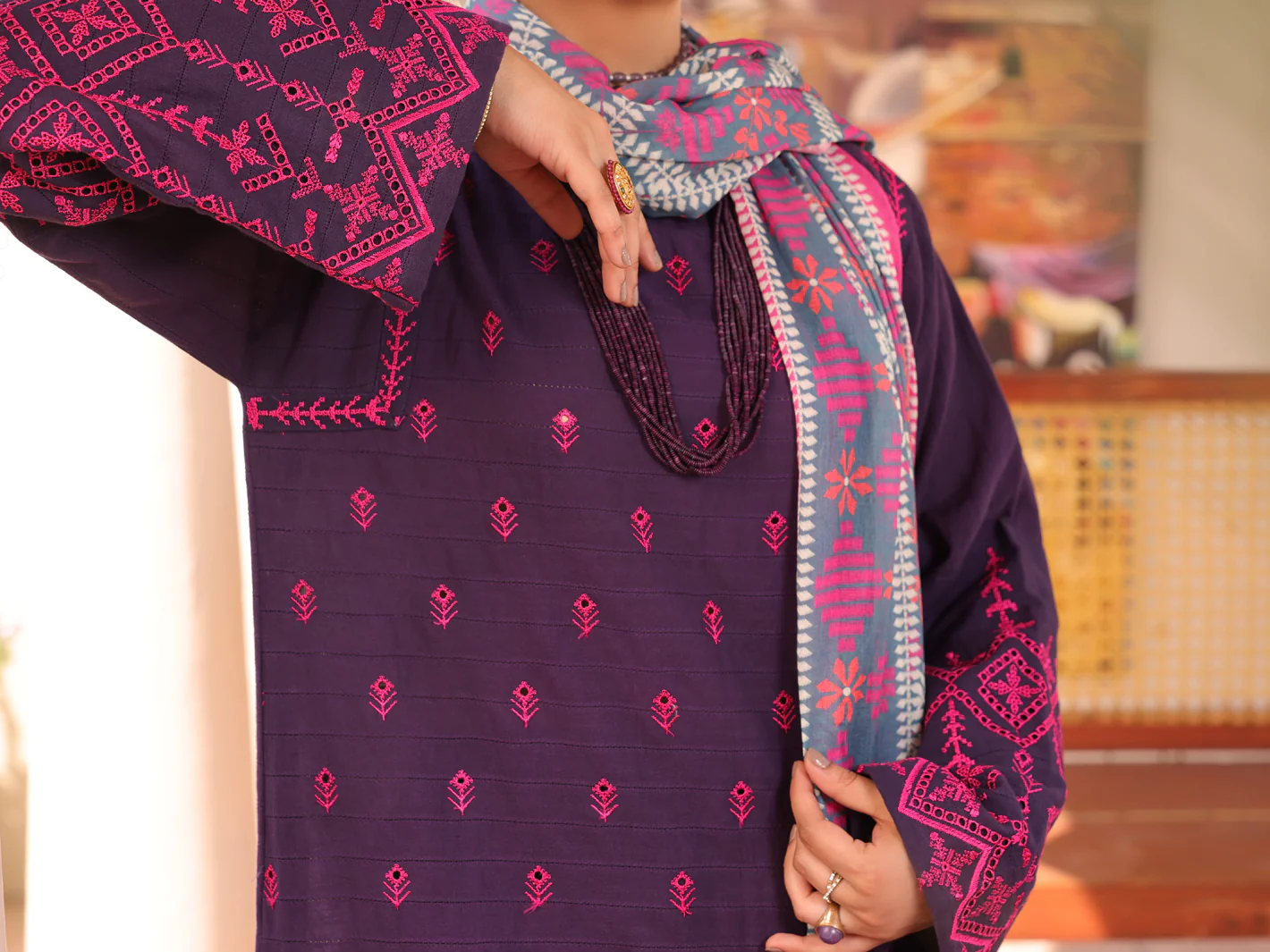 Purple Dobby Lino Kara 3 Piece Stitched - ALP-3PS-1668 - Image 3
