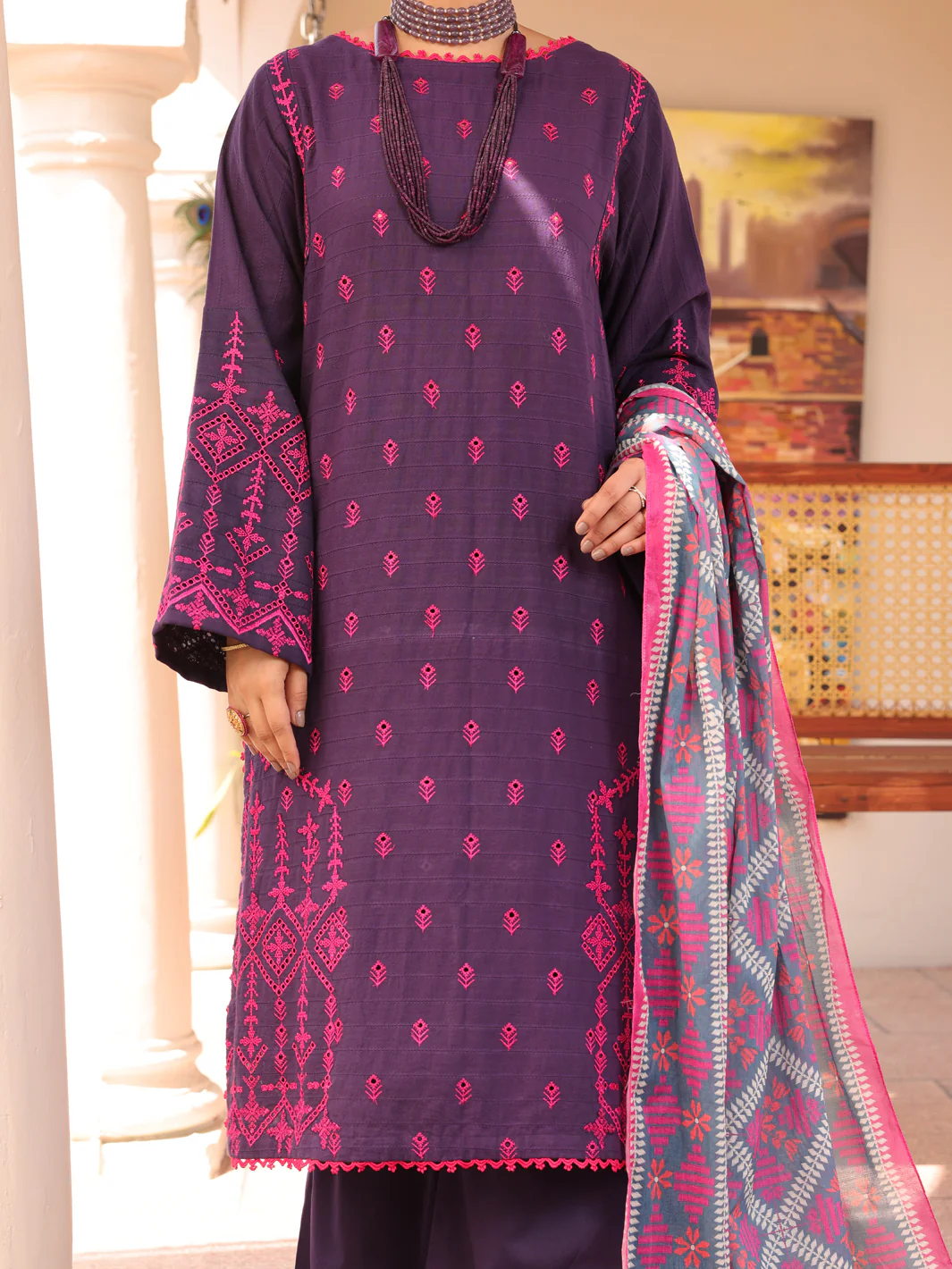 Purple Dobby Lino Kara 3 Piece Stitched - ALP-3PS-1668 - Image 4