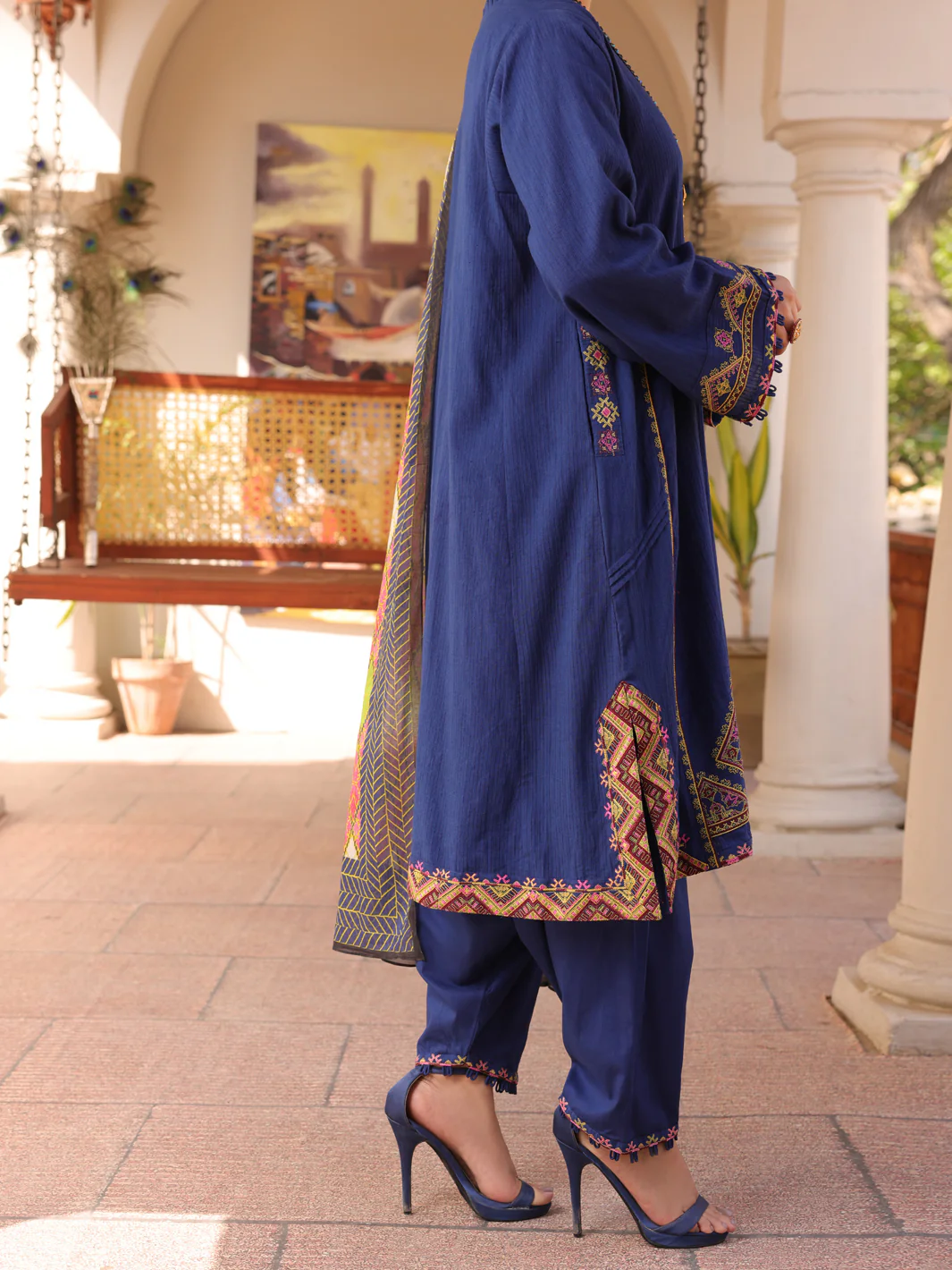 Blue Dobby Jacquard 3 Piece Stitched - ALP-3PS-1670 - Image 2