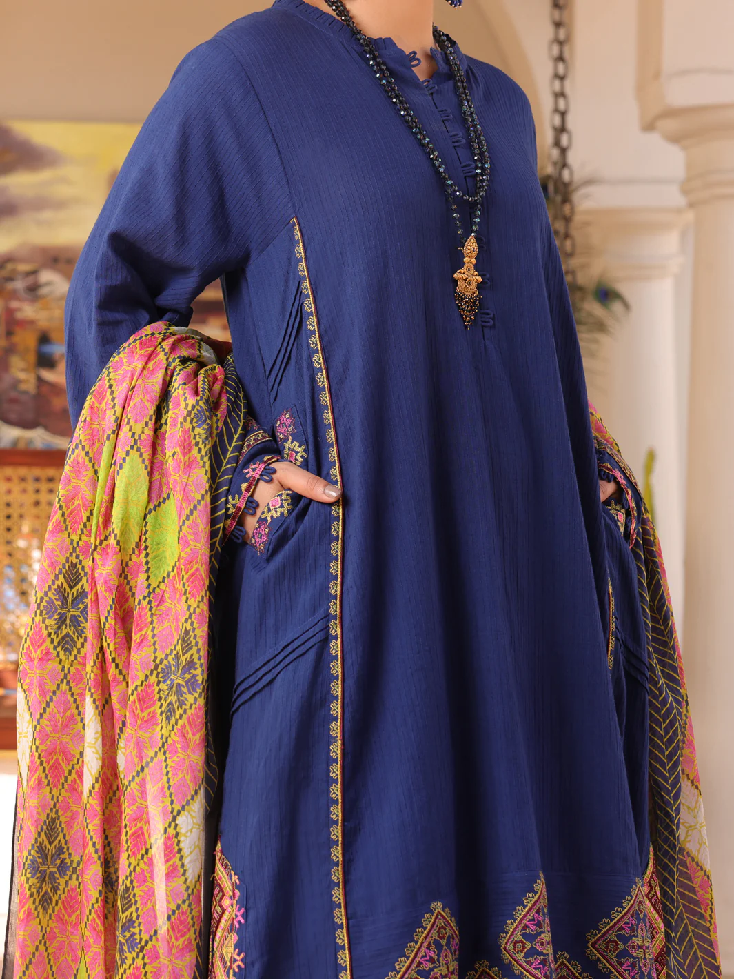 Blue Dobby Jacquard 3 Piece Stitched - ALP-3PS-1670 - Image 4