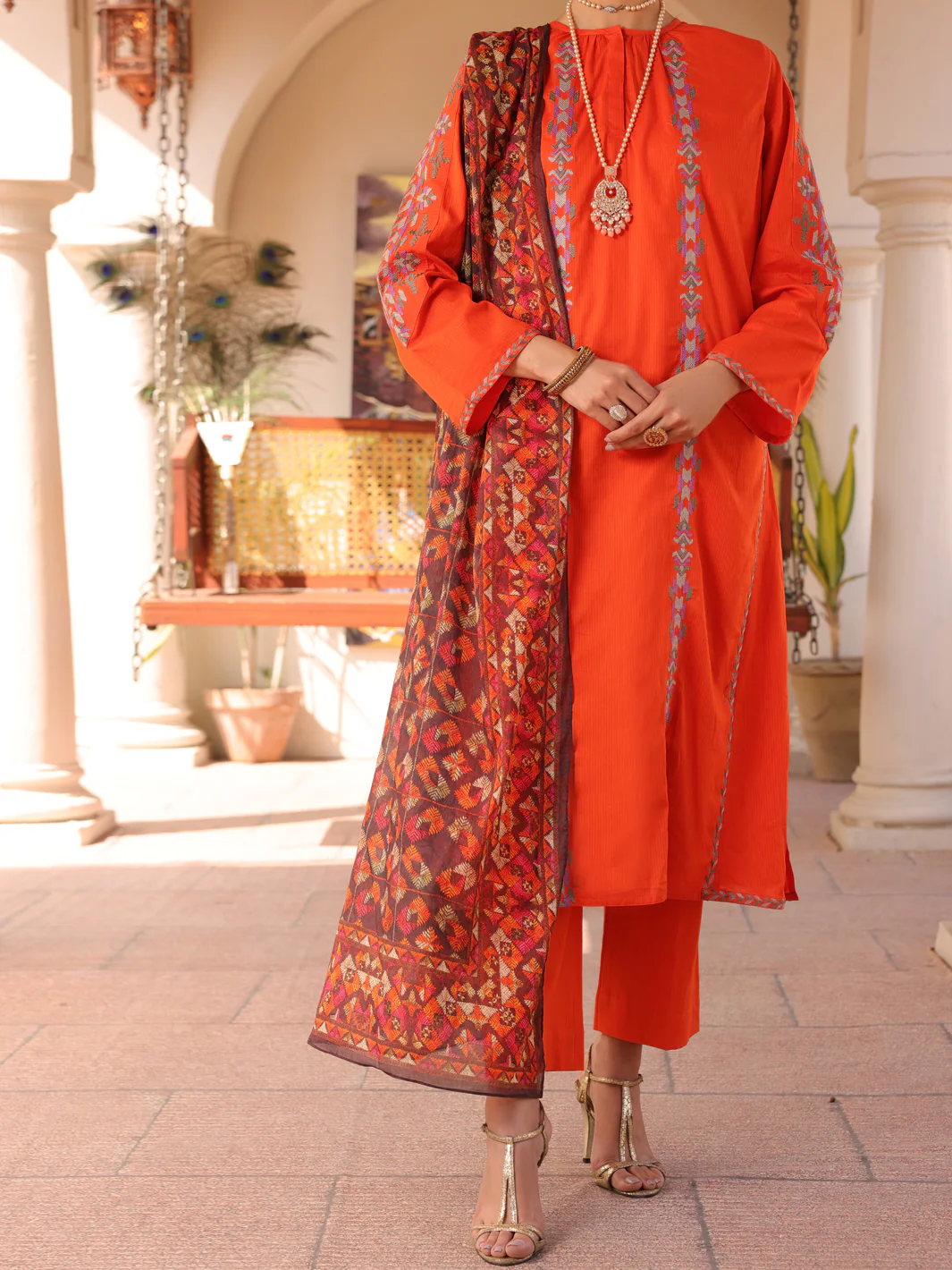Orange Dobby Cotton 3 Piece Stitched - ALP-3PS-1672