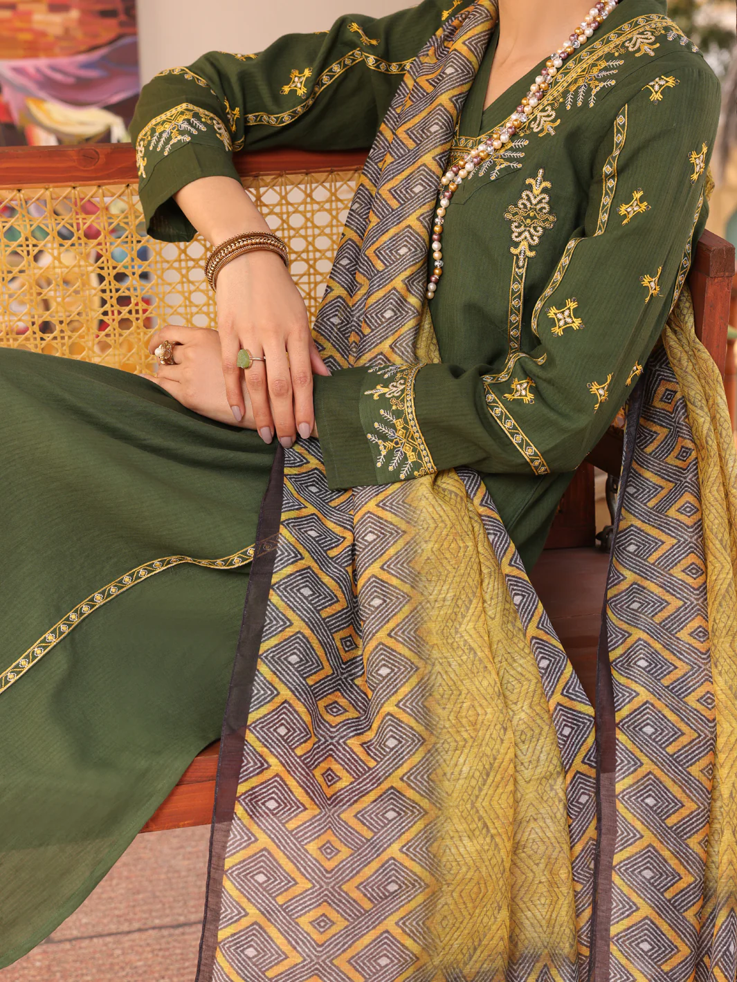 Green Dobby 3 Piece Stitched - ALP-3PS-1673 - Image 3