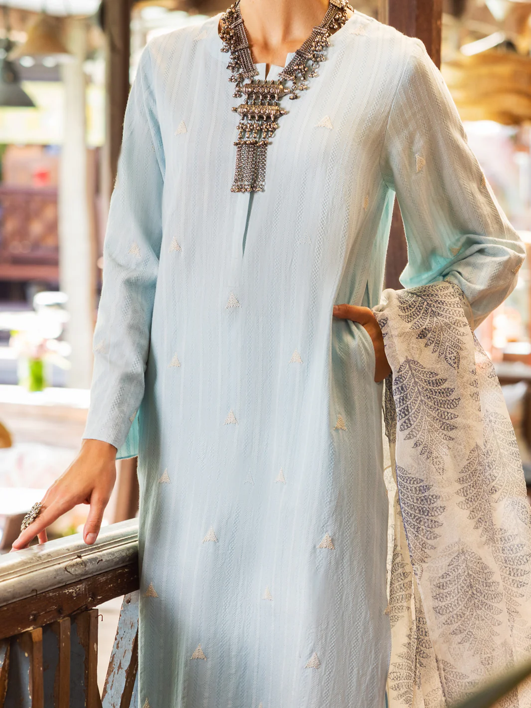Sky Blue Jacquard 3Pc Stitched - ALP-3PS-1765 - Image 3