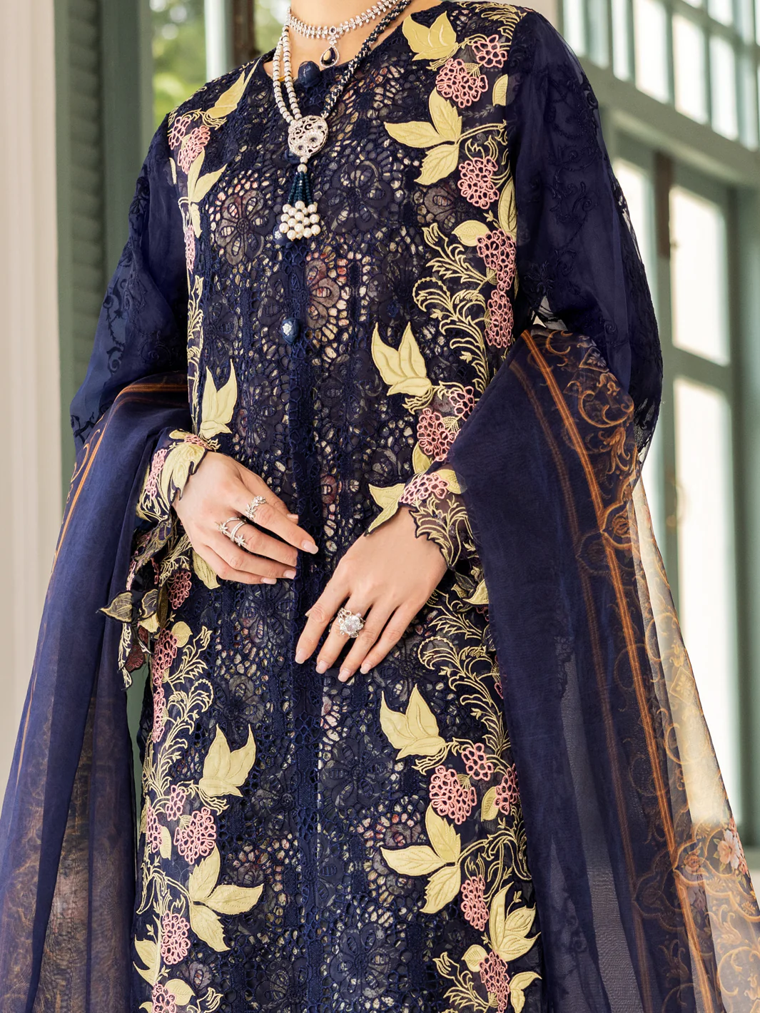 Dark Blue Poly-Organza 3Pc Unstitched - ALP-3PS-1787 - Image 2