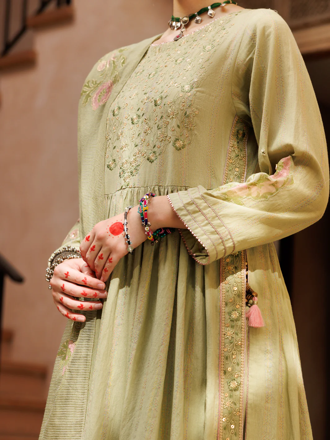 Light Green Stripe Cotton Jacquard 3 Piece Stitched - ALP-3PS-1803 - Image 4