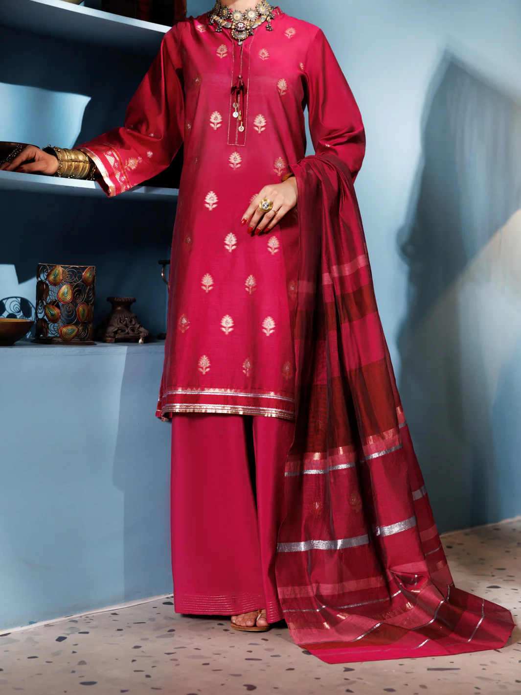 Pink Yarn Dyed 3Pc Stitched - ALP-3PS-1885