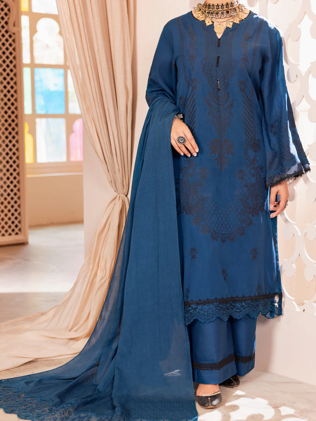 Teal Jacquard 3Pc Unstitched - ALP-3PS-1905