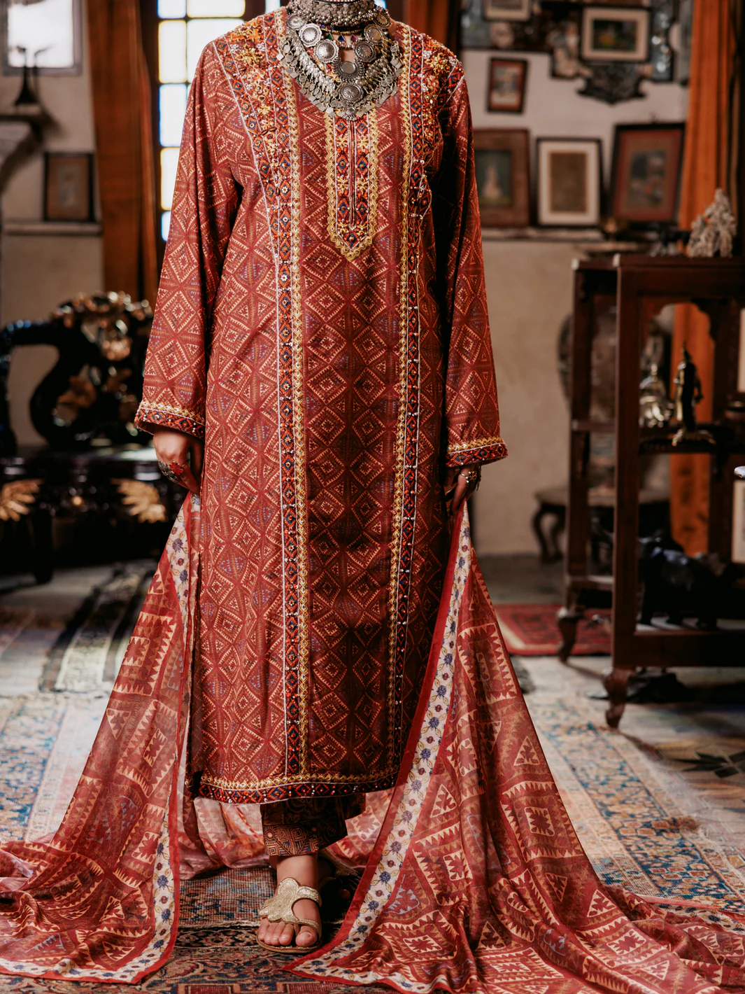 Brown Poly-Lawn 3Pc Unstitched - ALP-3PS-1959A - Image 4