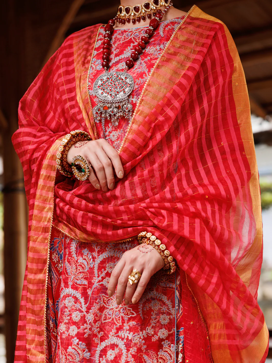 Red Maple Silk 3 Piece Unstitched - ALP-3PS-2025 - Image 3