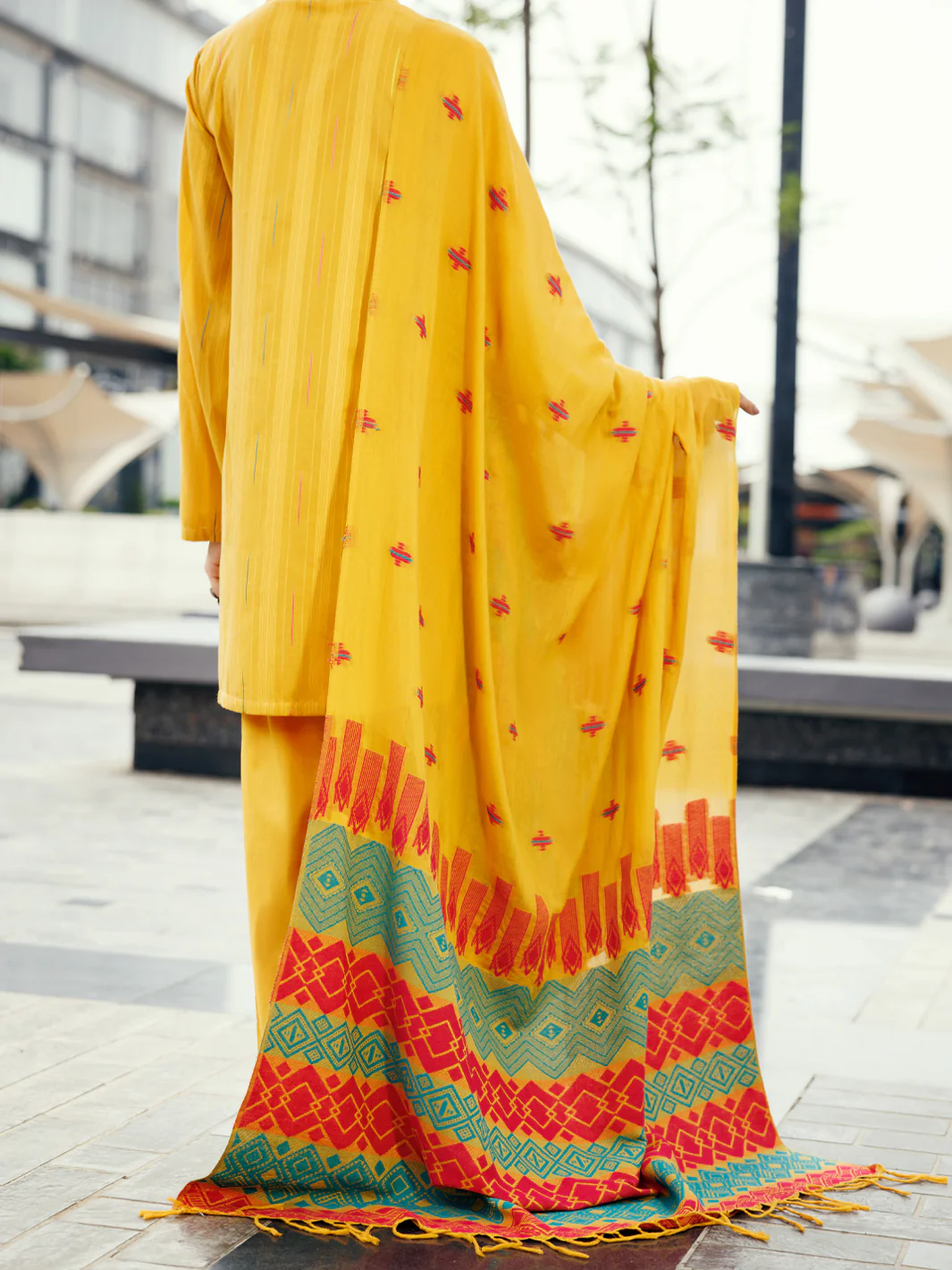 Mustard Yarn Dyed 3Pc Unstitched - ALP-3PS-2158 - Image 2