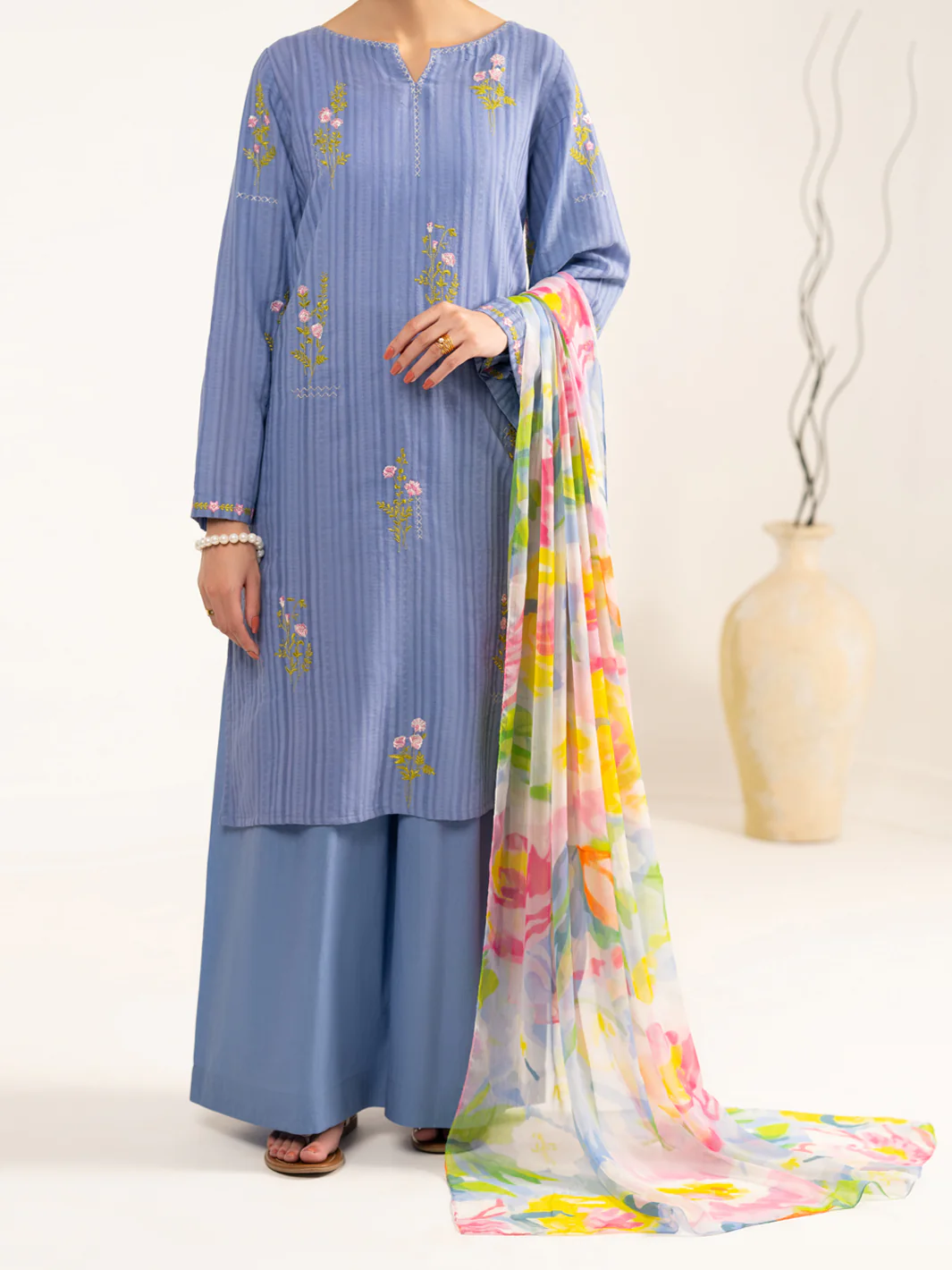 Blue Cotton Dobby 3Pc Unstitched - ALP-3PS-2324 - Image 5