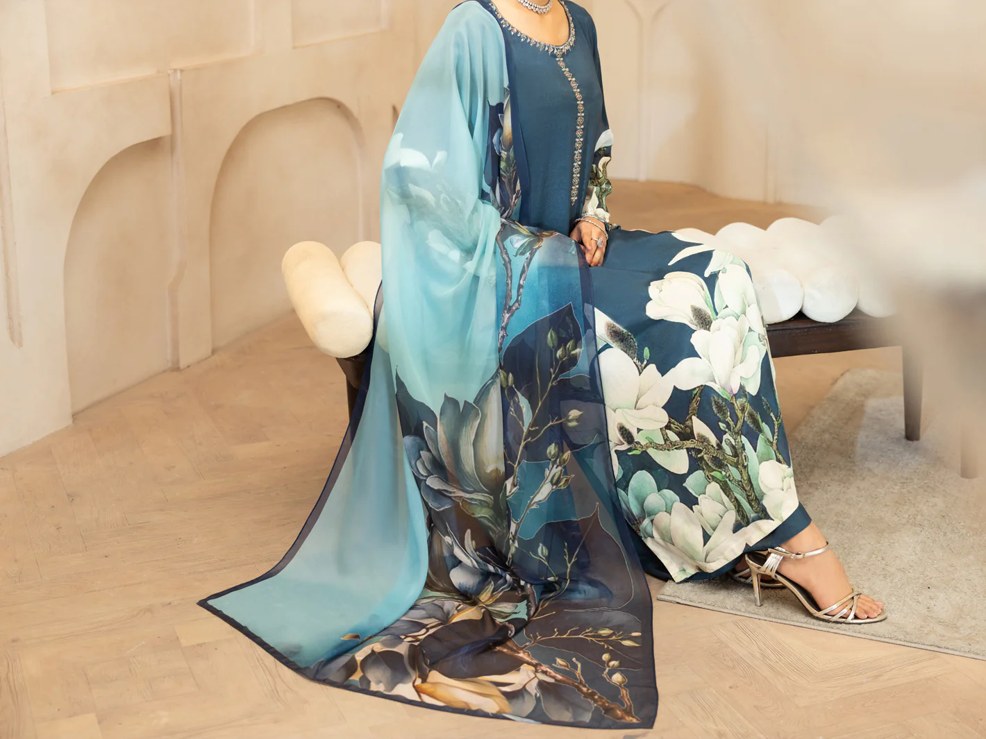 Teal Thai Silk Stitched 3Pc - ALP-3PS-2372 - Image 5