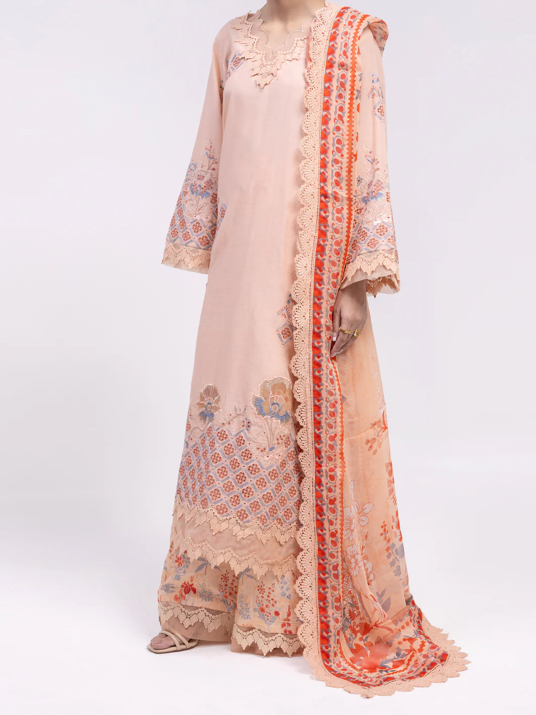 Peach Lawn 3Pc Unstitched - ALP-3PS-2375 - Image 4