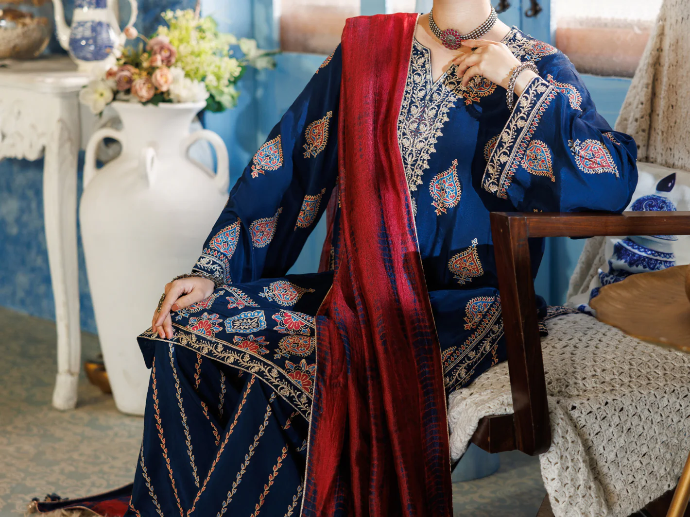 Blue Thai Silk Stitched 3Pc - ALP-3PS-2380 - Image 5
