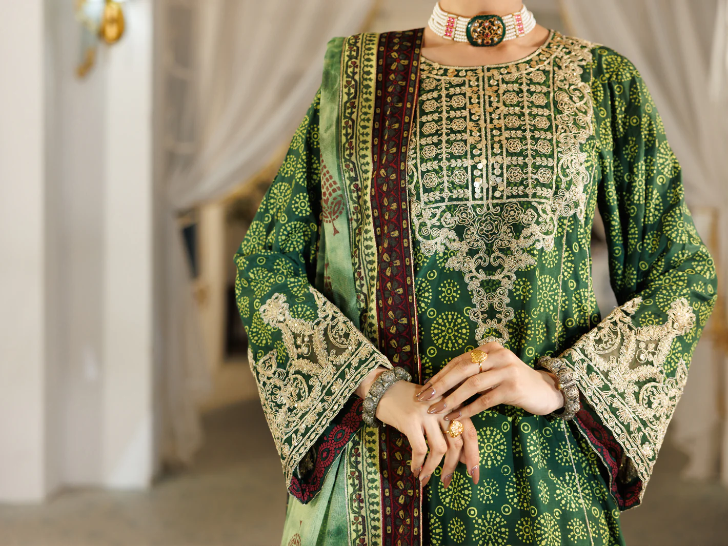 Green Thai Silk Stitched 3Pc - ALP-3PS-2382 - Image 5