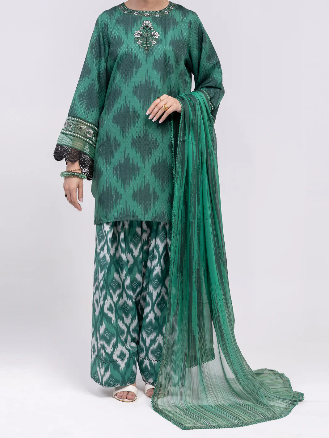 Green Swiss Jacquard 3Pc Unstitched - ALP-3PS-2459
