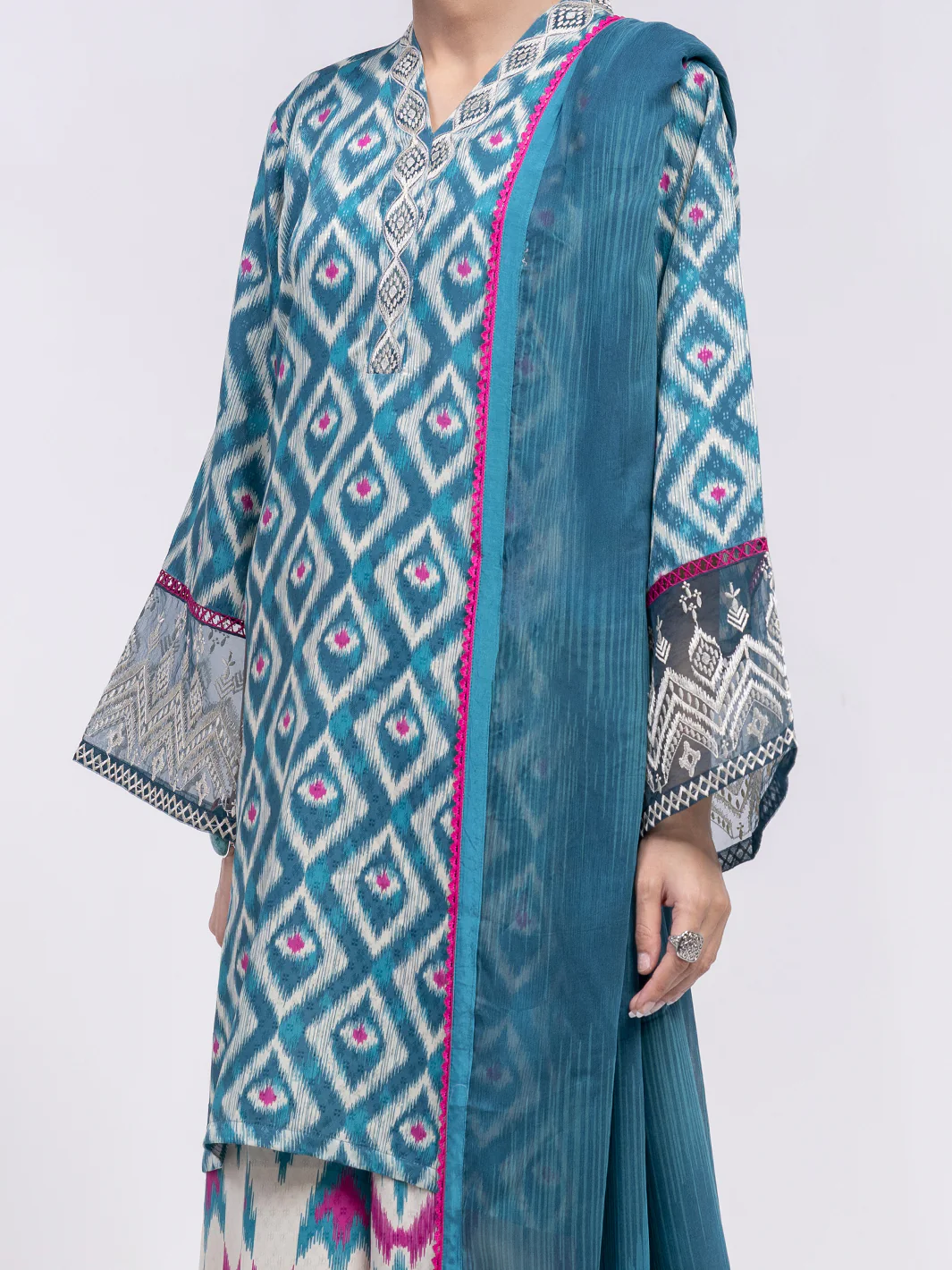 Teal Swiss Jacquard 3Pc Unstitched - ALP-3PS-2460 - Image 2
